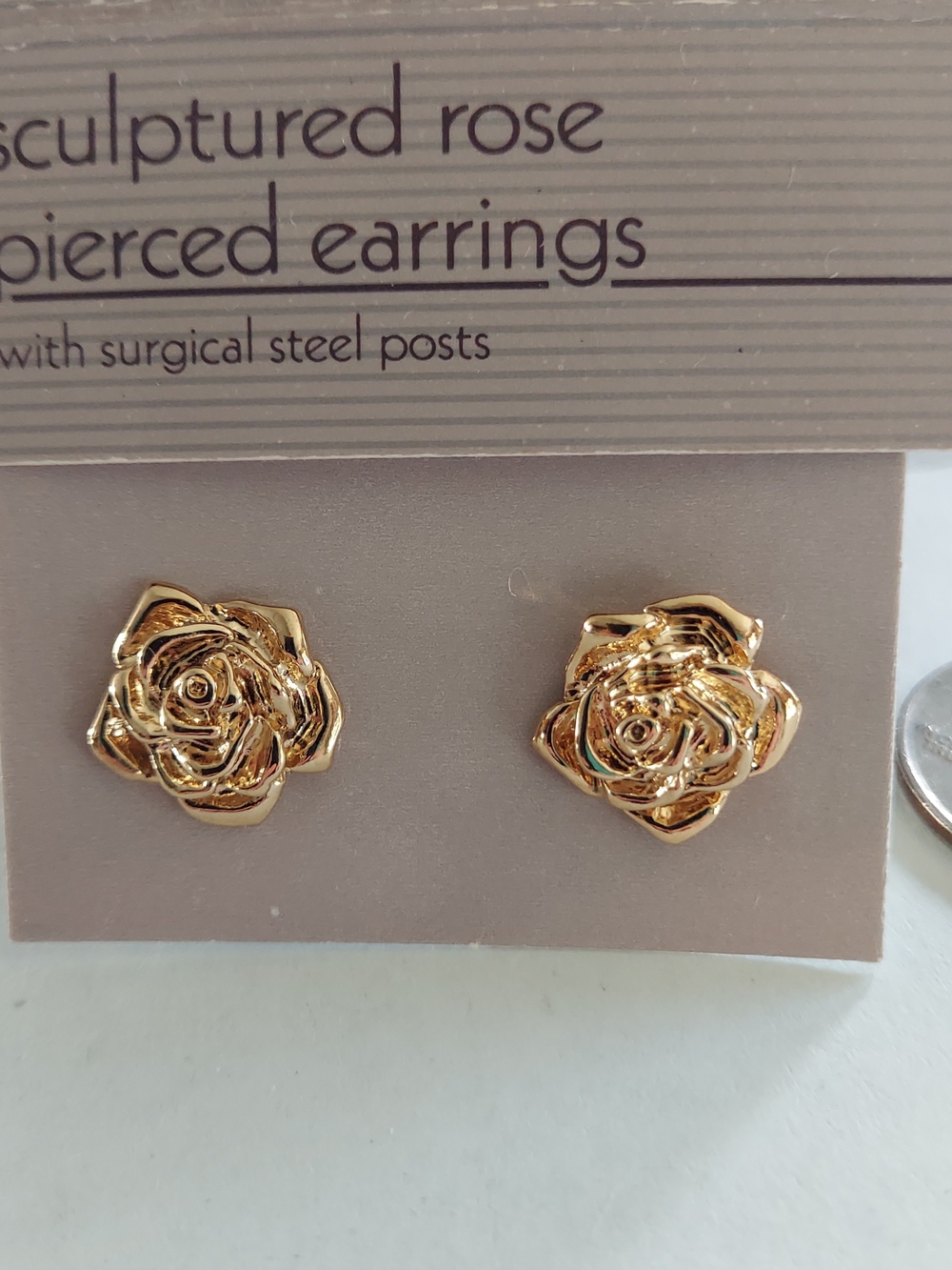 Vintage Avon Gold Sculptured Rose Stud Earrings
